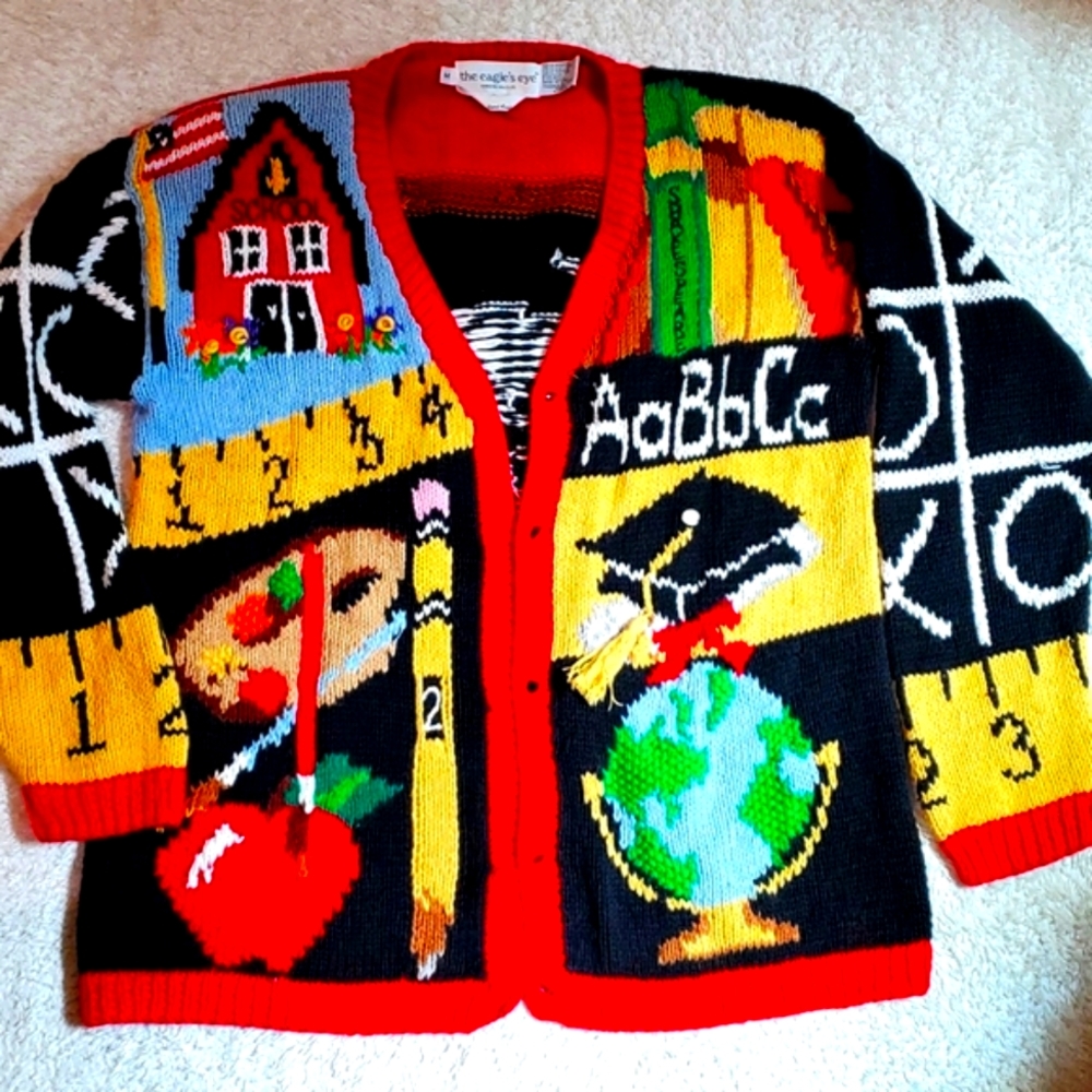 Vintage 90s Teacher Sweater Cardigan Handknit